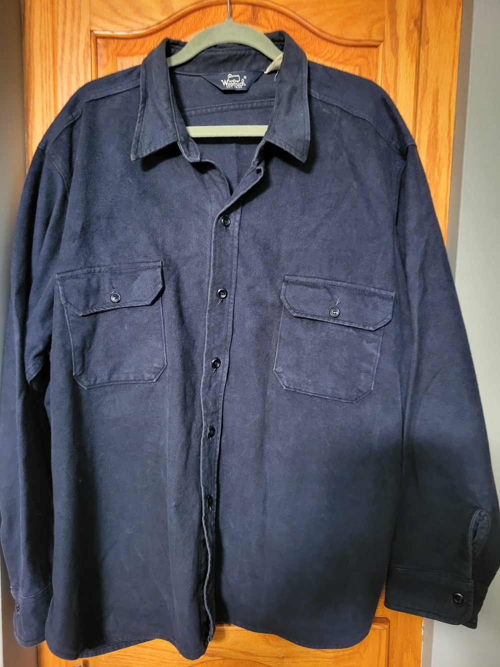 Vintage Woolrich Shirt Mens XXXL Blue Heavy Chamois Flannel Button Up USA Made